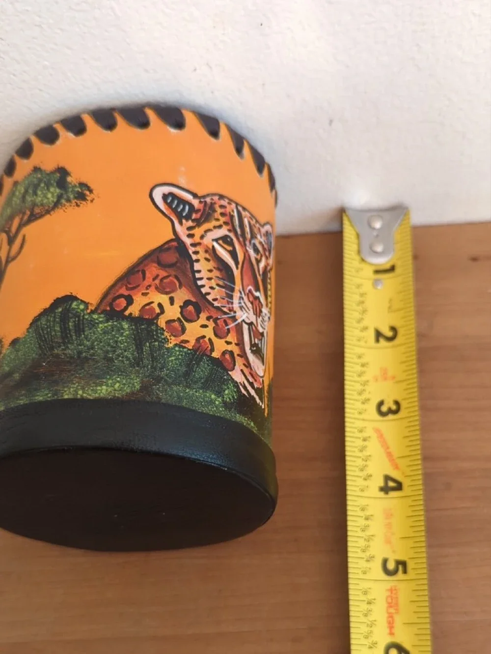 Hand-Painted Orange Jaguar Leather Pencil Holder -